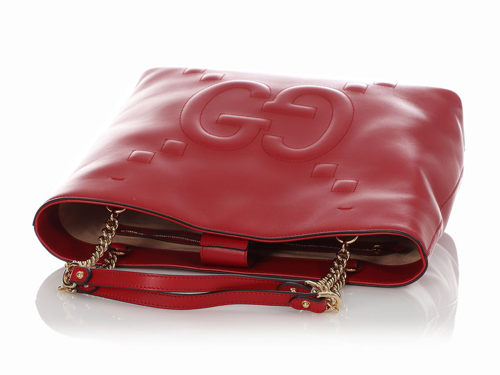 Gucci Red GG Embossed Chain Handle Tote