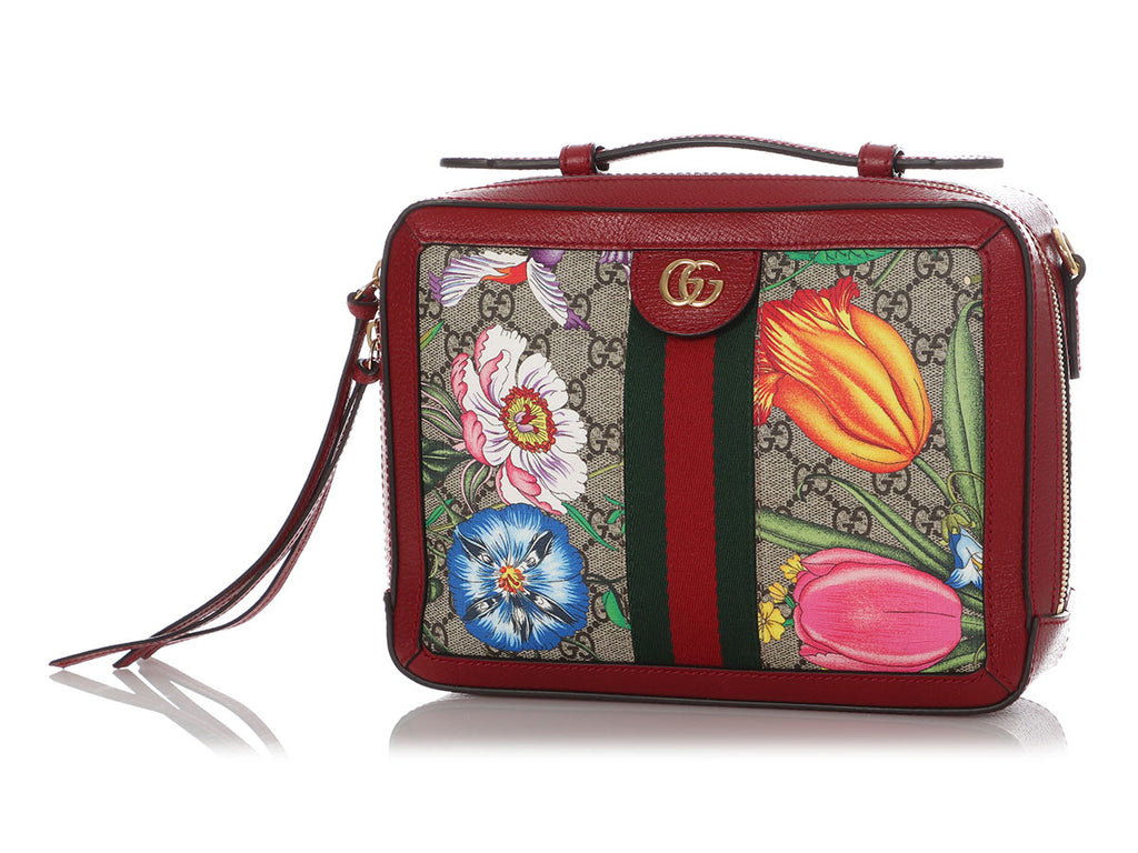 Gucci Small Red Ophidia GG Flora Web Shoulder Bag