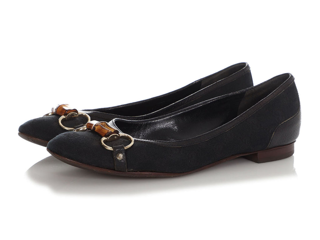 Gucci Black GG Canvas Bamboo Flats