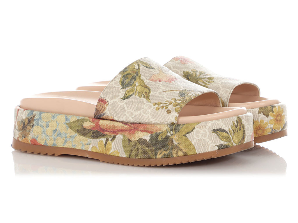 Gucci GG Supreme Water Flora Angelina Flat Platform Sandals