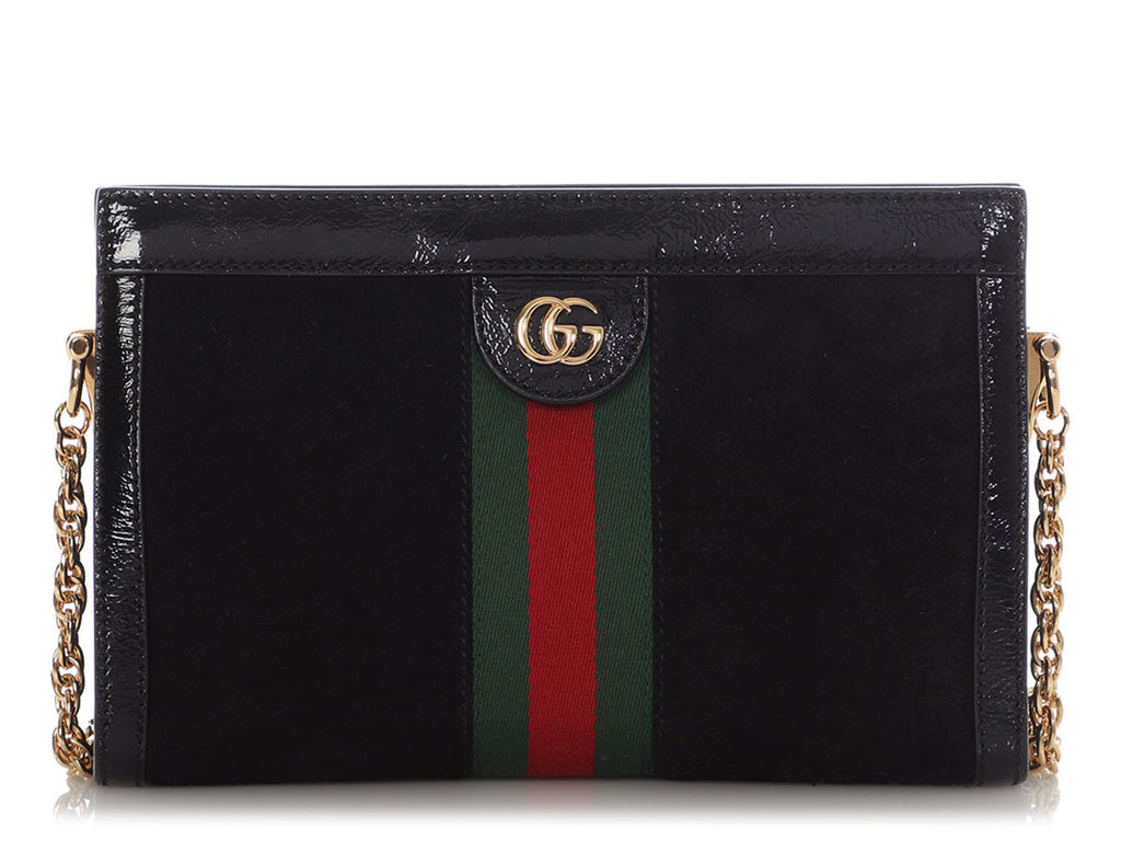 Gucci Medium Black Suede Ophidia Chain Shoulder Bag