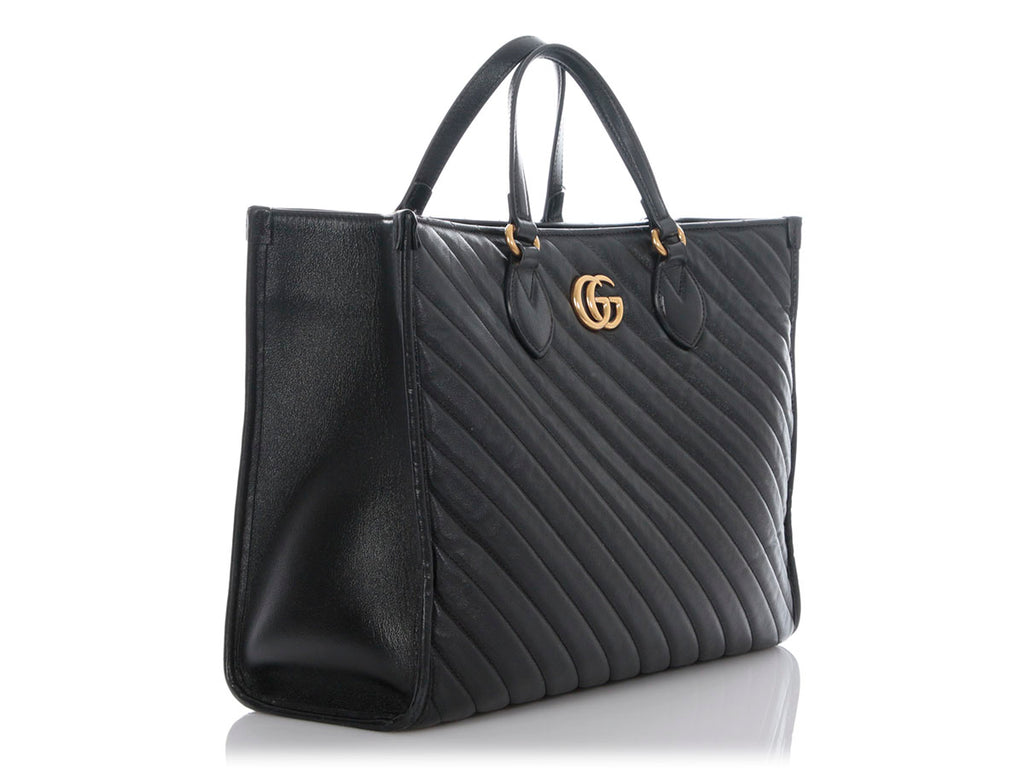Gucci Black Matelassé Diagonal GG Marmont Tote
