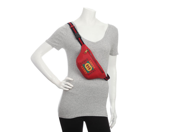Gucci Small Hibiscus Red Leather Coco Capitan Logo Belt Bag