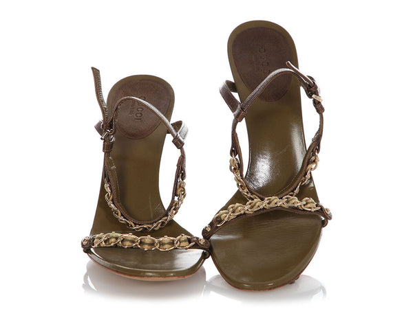 Gucci Moss Green Chain Strap Sandals