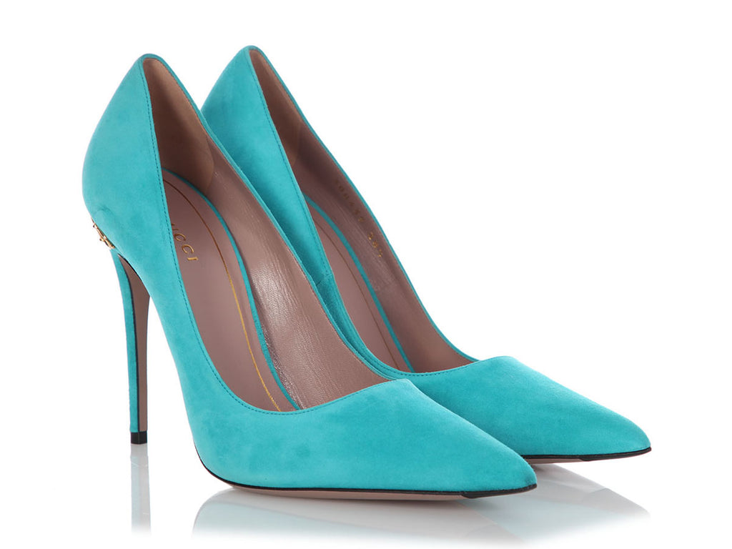 Gucci Turquoise Suede Horsebit Pumps