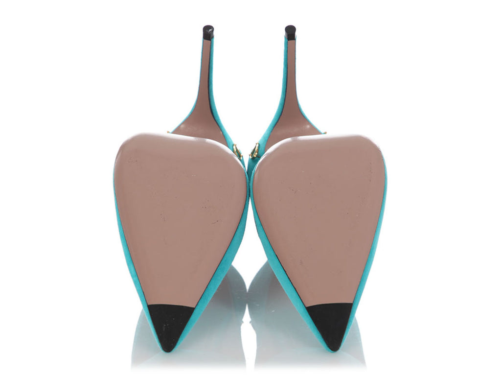 Gucci Turquoise Suede Horsebit Pumps