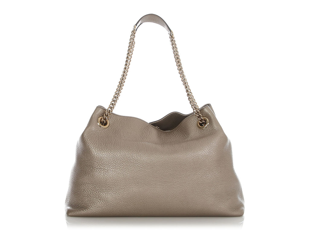Gucci Metallic Champagne Pebbled Calfskin Soho Shoulder Bag