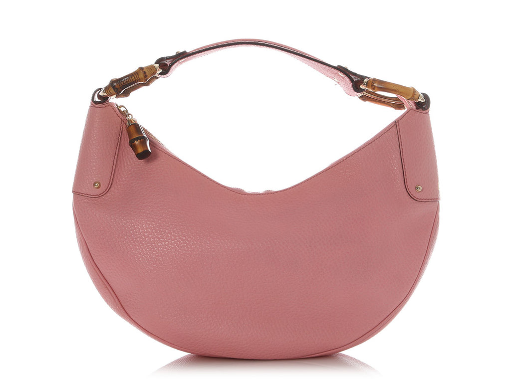Gucci Medium Pink Leather Bamboo Ring Hobo