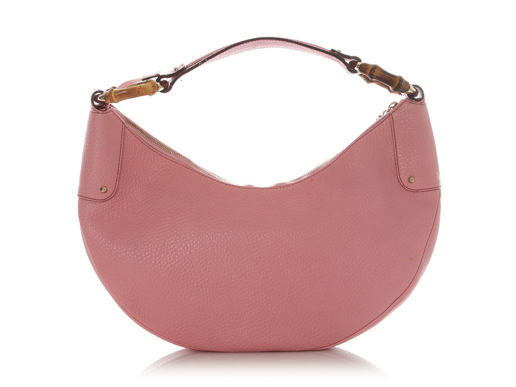 Gucci Medium Pink Leather Bamboo Ring Hobo