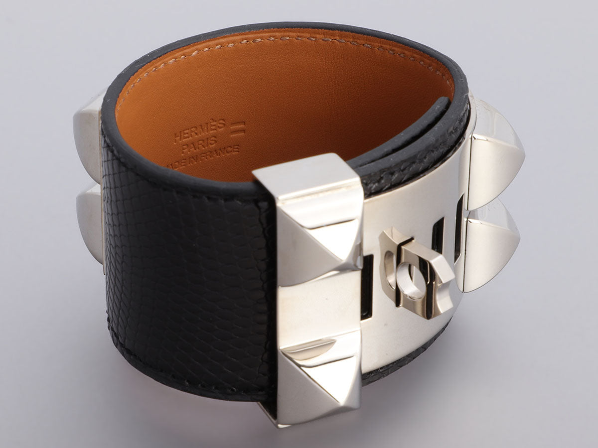 Hermès bracelet Dog collar in ebony lizard leather, gold jewelery, new  condition! Exotic leather ref.121213 - Joli Closet