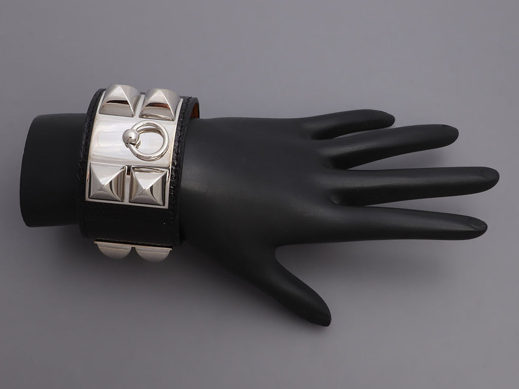 Hermès Noir Shiny Lizard Collier de Chien Bracelet CDC