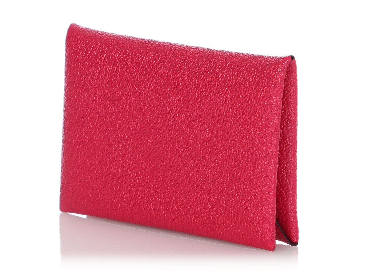 Hermès Framboise and Rouge Chèvre Calvi Card Case - Ann's Fabulous Closeouts