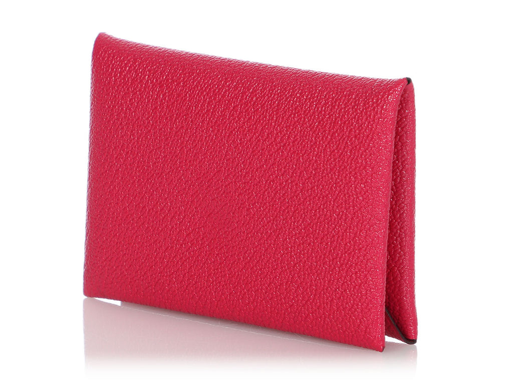 Hermès Framboise and Rouge Chèvre Calvi Card Case