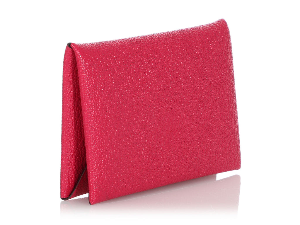 Hermès Framboise and Rouge Chèvre Calvi Card Case