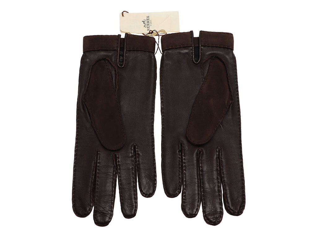 Hermès Brown Suede Clou de Selle Gloves