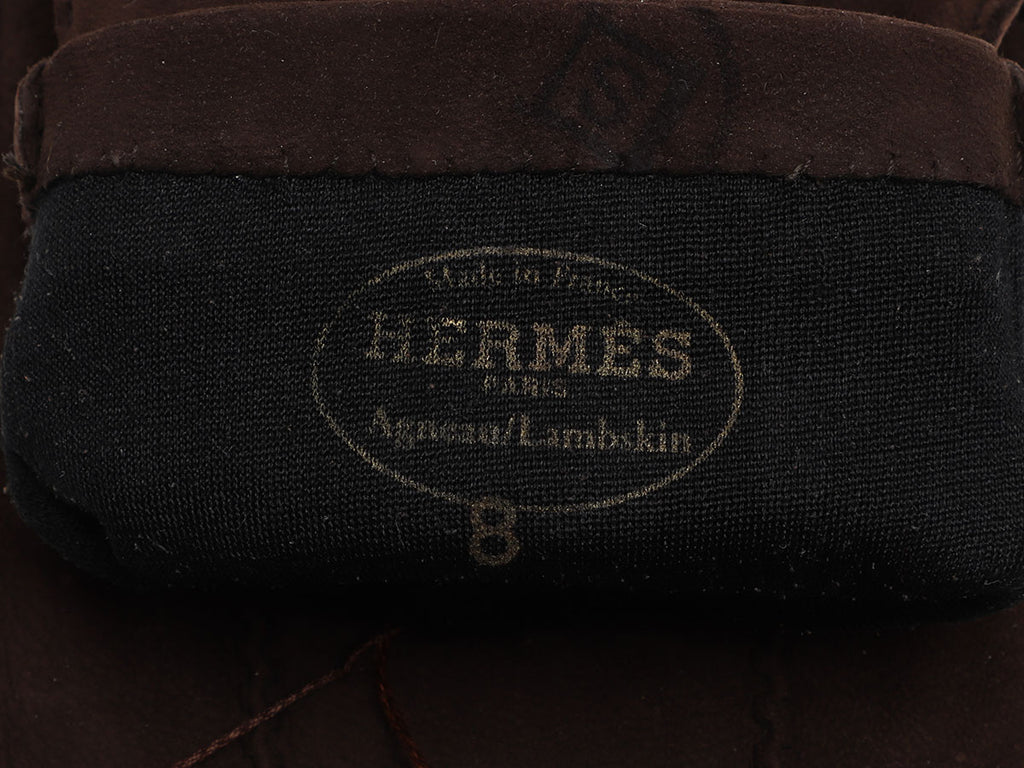 Hermès Brown Suede Clou de Selle Gloves