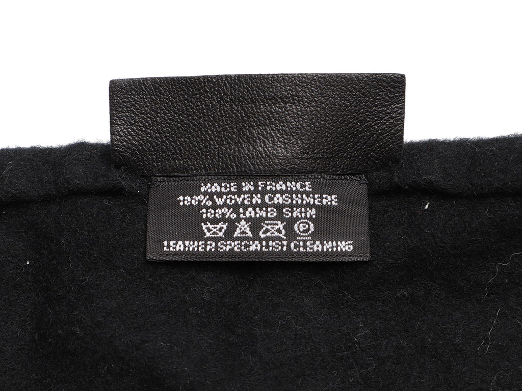 Hermès Black Cashmere and Leather Stole