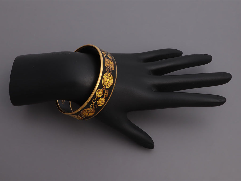 Hermès Wide Black and Gold Enamel Bangle