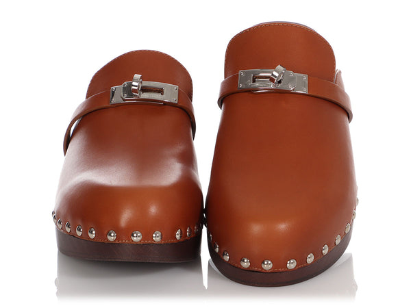 Hermès Brown Leather Carlotta Mules