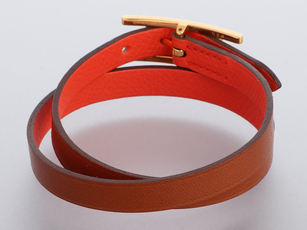Hermès Brown and Red Leather Behapi Double Tour Bracelet