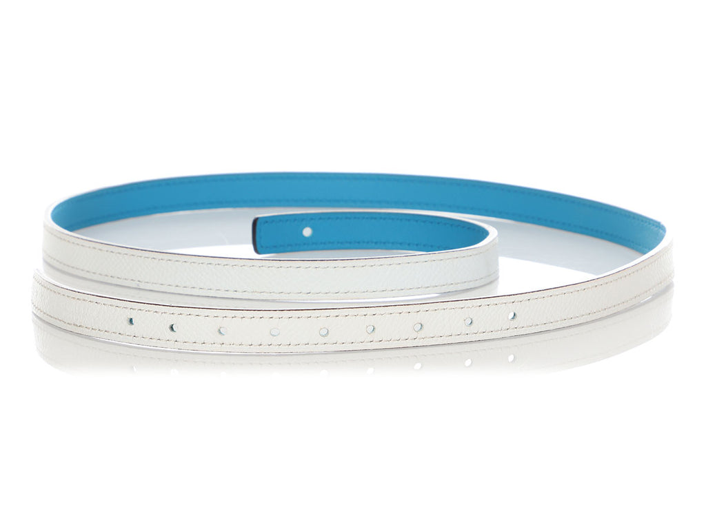 Hermès White and Blue Reversible Belt Strap 13mm