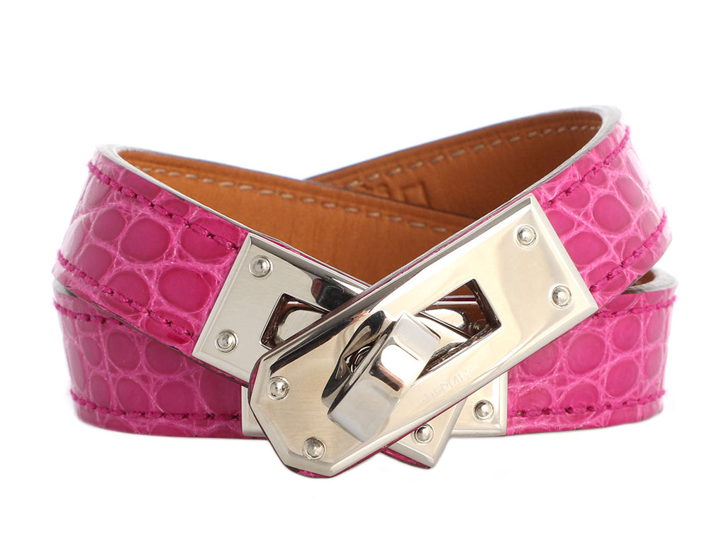 Hermès Rose Scheherazade Shiny Alligator Kelly Double Tour Bracelet