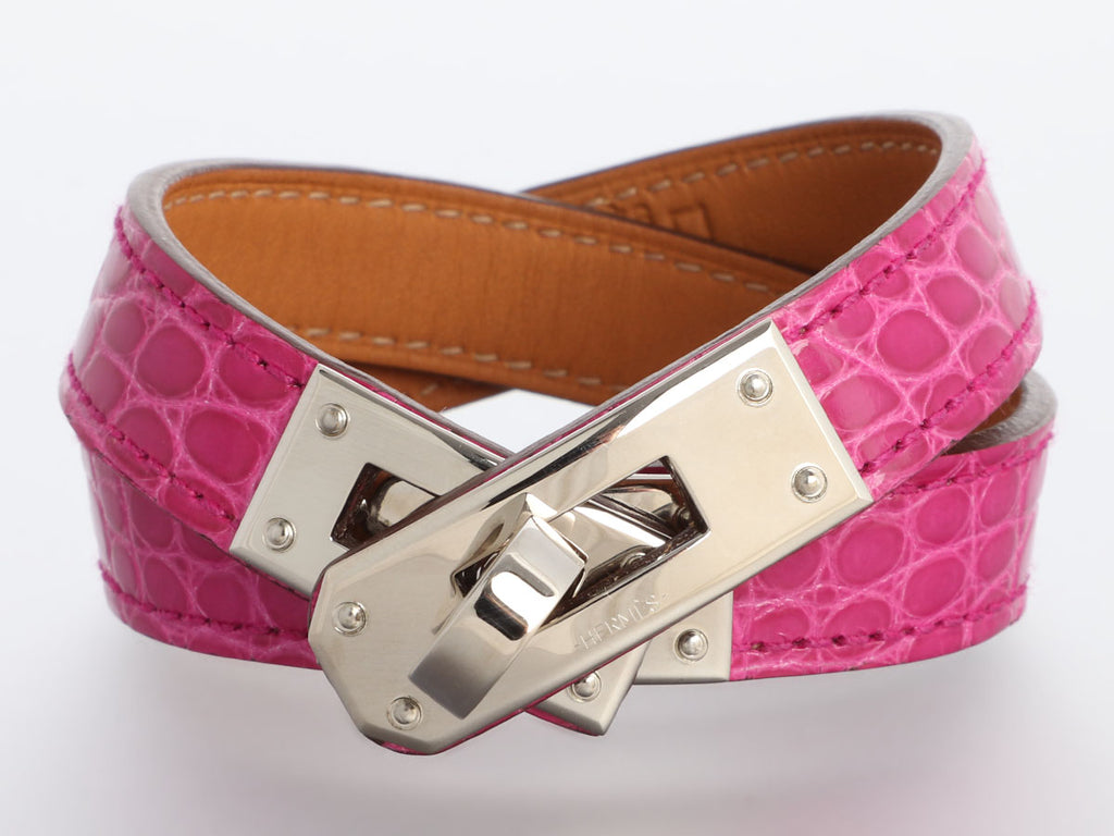 Hermès Rose Scheherazade Shiny Alligator Kelly Double Tour Bracelet