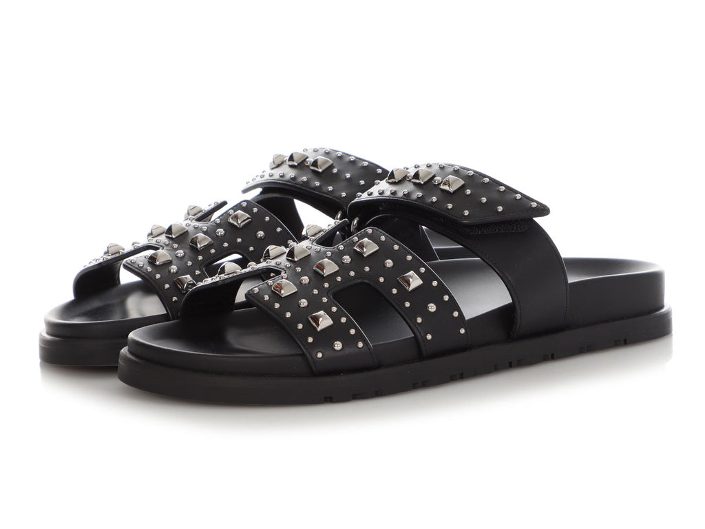 Hermès Black Studded Chypre Sandals