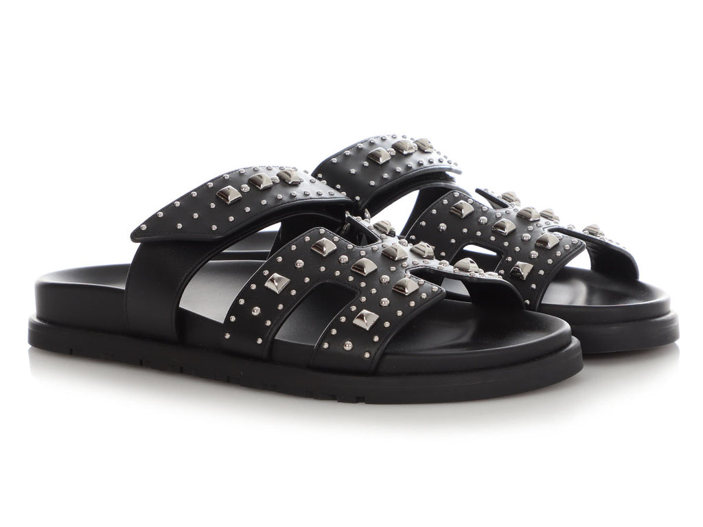 Hermès Black Studded Chypre Sandals