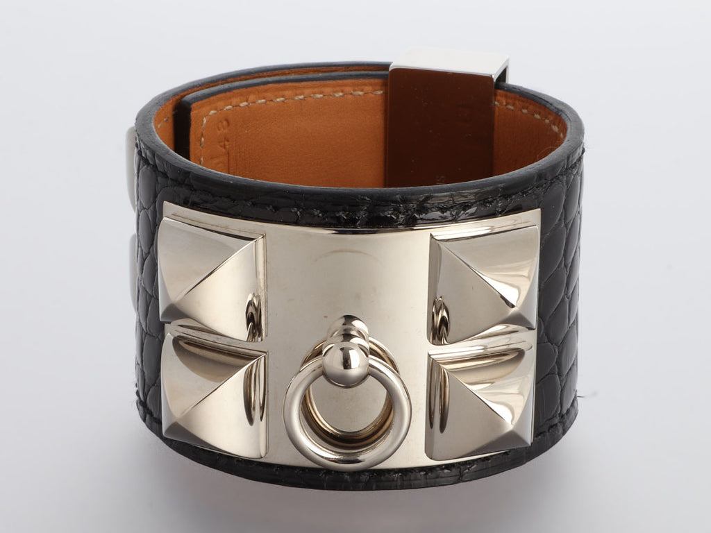 Hermès Black Shiny Alligator Collier de Chien CDC Bracelet