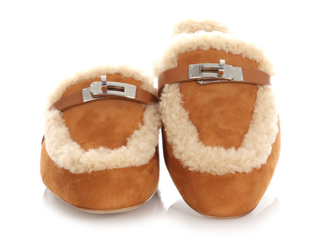 Hermès Brown Shearling Oz Mule