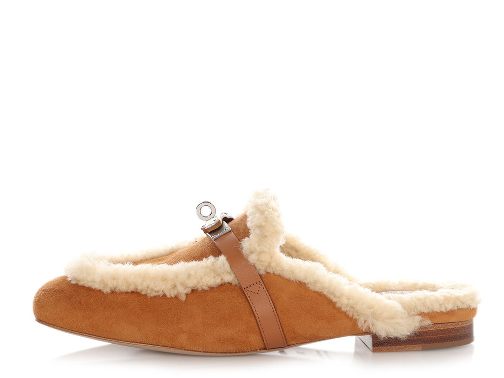 Hermès Brown Shearling Oz Mule