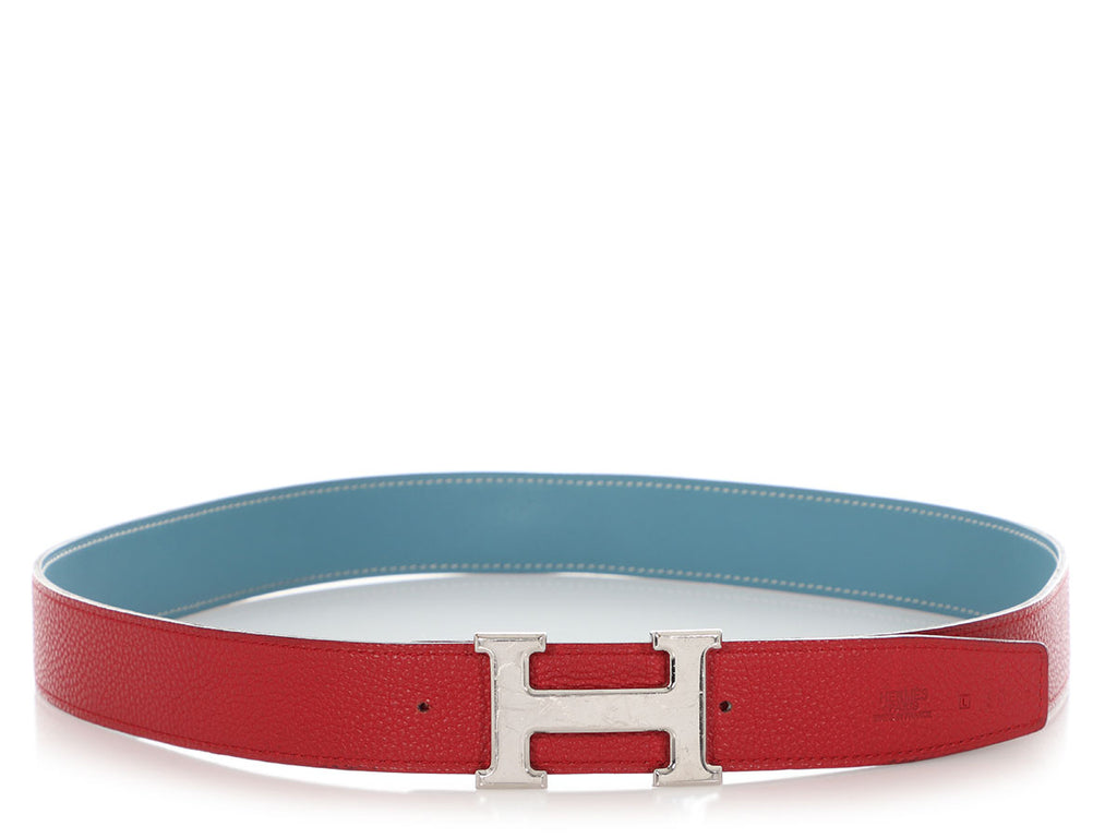 Hermès Red and Bleu Jean Reversible Belt Kit 32mm