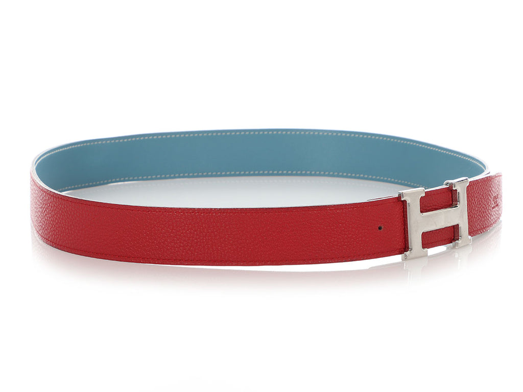 Hermès Red and Bleu Jean Reversible Belt Kit 32mm