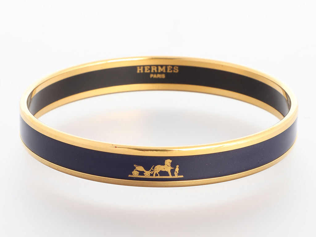 Hermès Narrow Navy Enamel Calèche Bangle