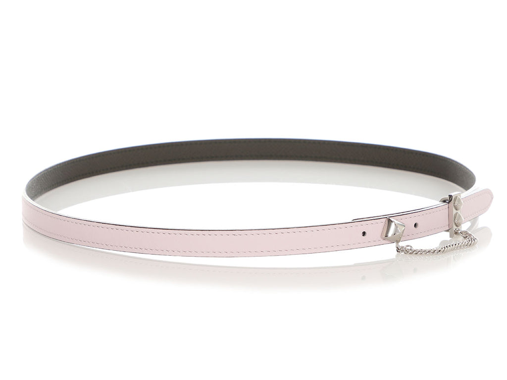 Hermès Pink Swift and Gray Epsom Gourmette Equestre Reversible Belt 13mm