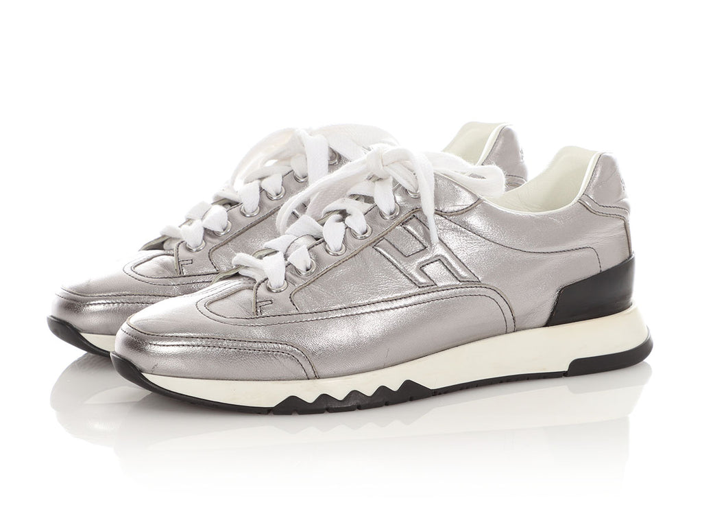 Hermès Metallic Silver Trail Sneakers