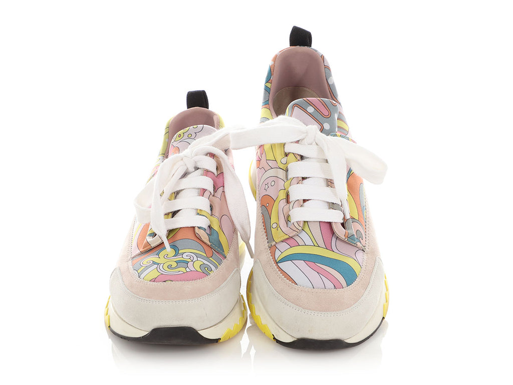 Hermès Multicolor Print Nylon and Suede Stadium Sneakers\