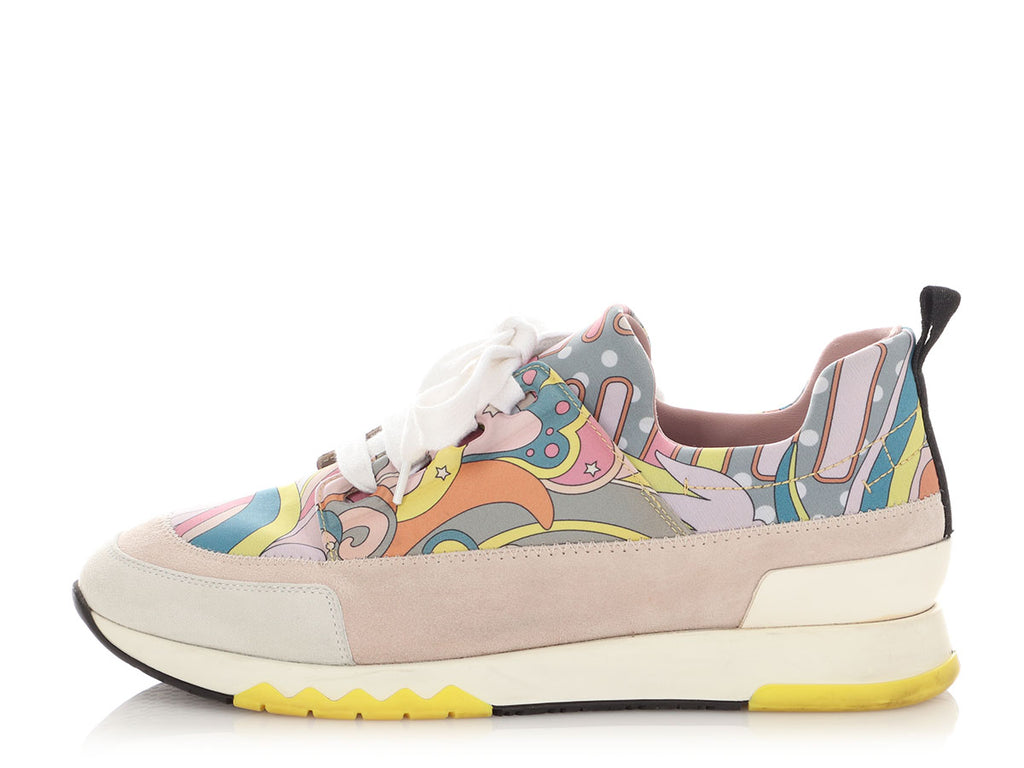 Hermès Multicolor Print Nylon and Suede Stadium Sneakers\