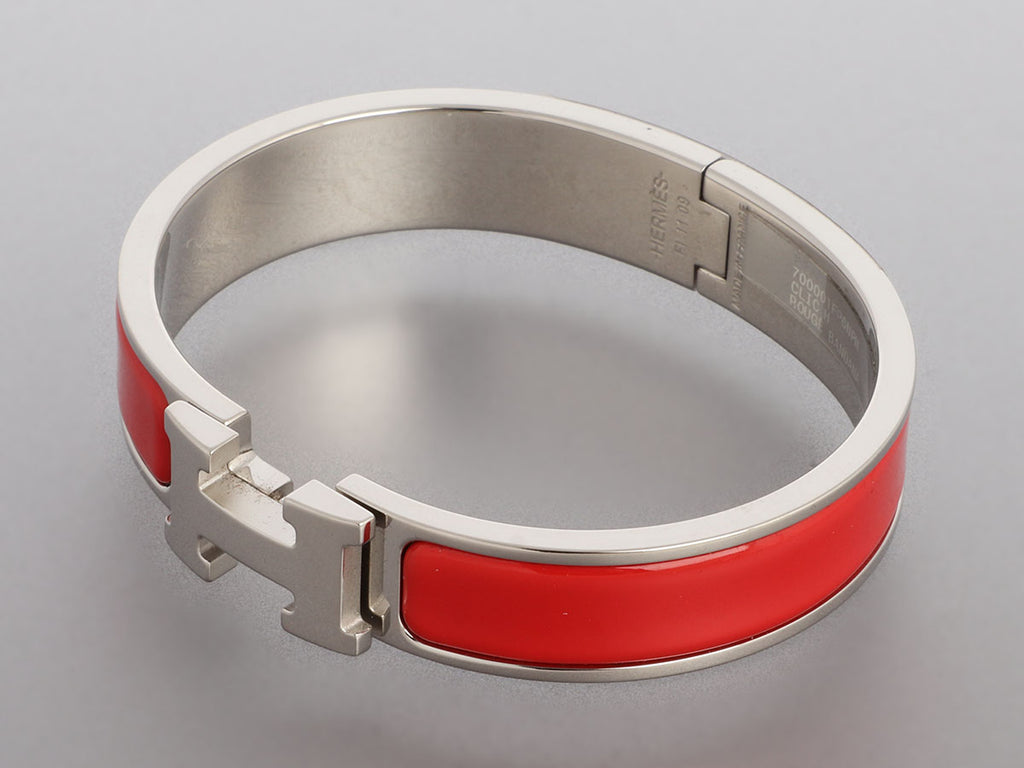 Hermès Narrow Rouge Enamel Clic-Clac Bracelet