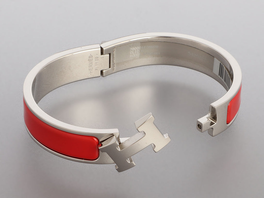 Hermès Narrow Rouge Enamel Clic-Clac Bracelet