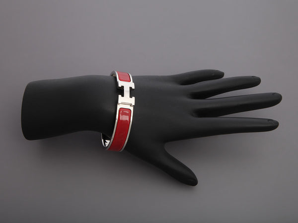 Hermès Narrow Red Enamel Clic-Clac Bracelet