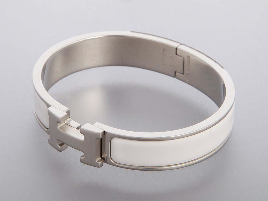 Hermès Narrow White Enamel Clic-Clac Bracelet