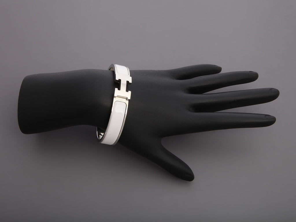 Hermès Narrow White Enamel Clic-Clac Bracelet