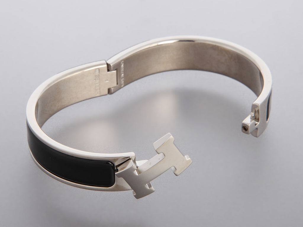 Hermès Narrow Black Enamel Clic-Clac Bracelet
