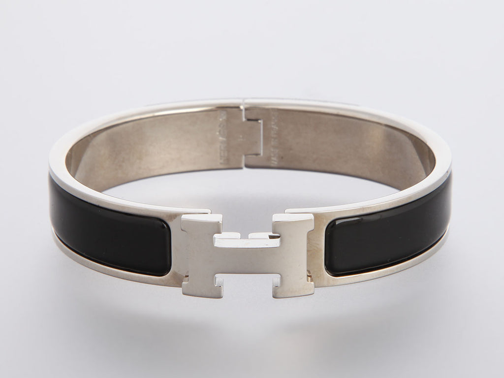 Hermès Narrow Black Enamel Clic-Clac Bracelet