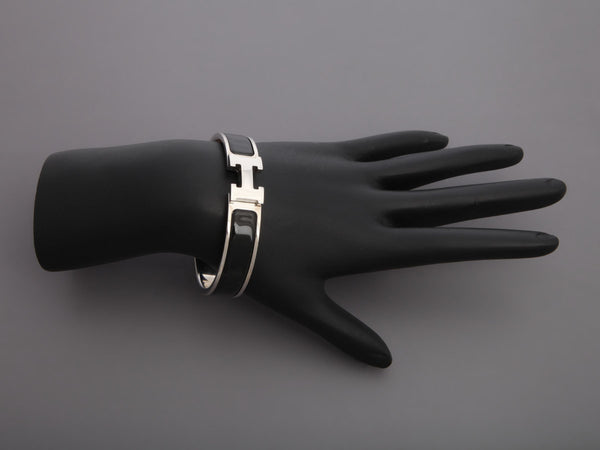 Hermès Narrow Black Enamel Clic-Clac Bracelet