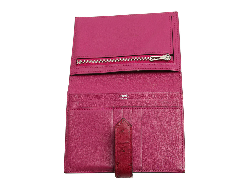 Hermès Fuchsia Ostrich Béarn Compact Wallet