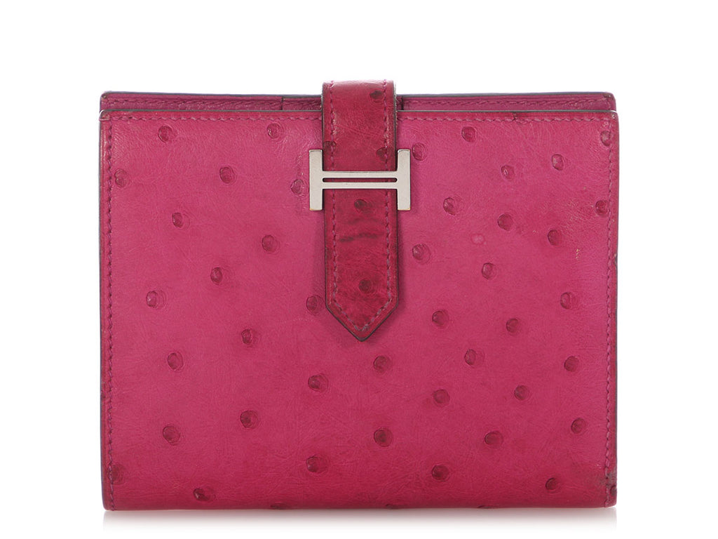 Hermès Fuchsia Ostrich Béarn Compact Wallet