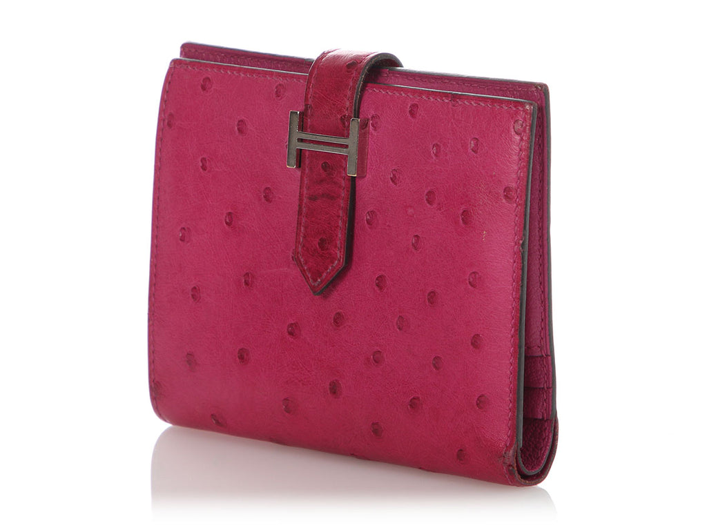 Hermès Fuchsia Ostrich Béarn Compact Wallet